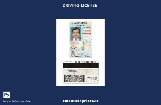verified style Patente di guida USA California stile verificato secondo il modello template